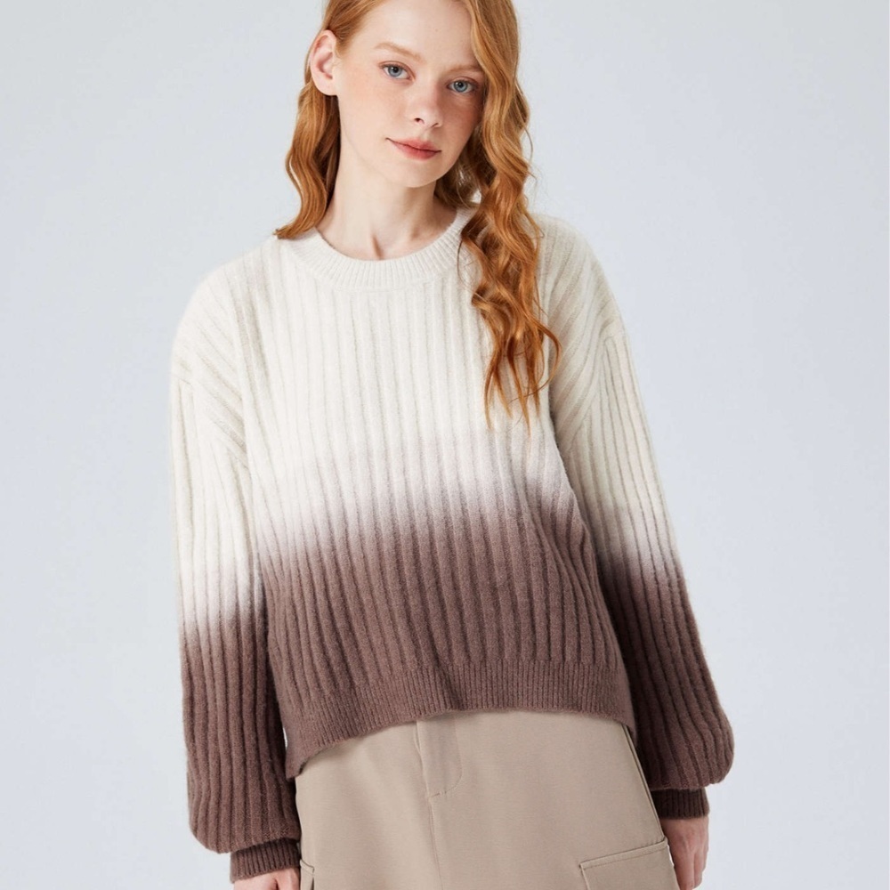 Cider | GRADIENT LONG SLEEVE SWEATER | Brown/Cream | Oversized | size S